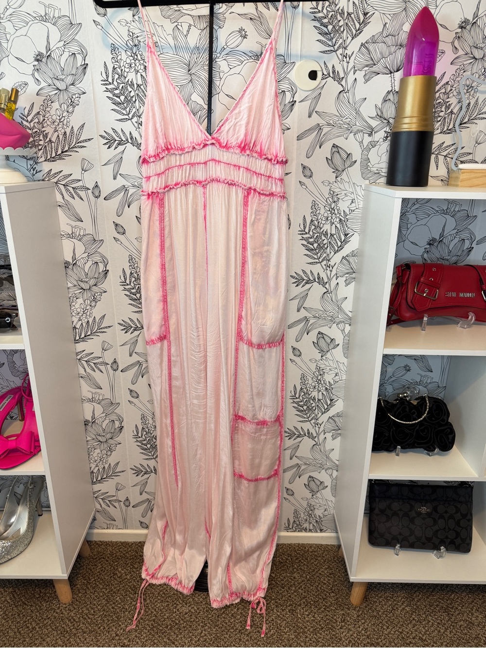 Urban Outfitters Light Pink jumpsuit with Hot Pink Trim